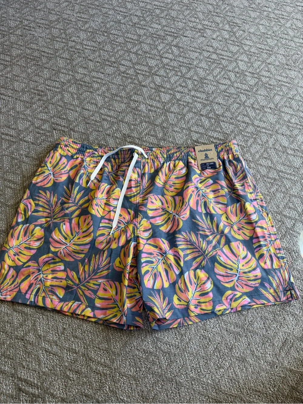 Chubbies Gray Swim Shorts with Pink & Yellow Tropical Print